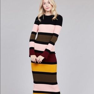 Striped Long Slv Knit Sweater Dress